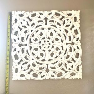 White distressed wood wall art